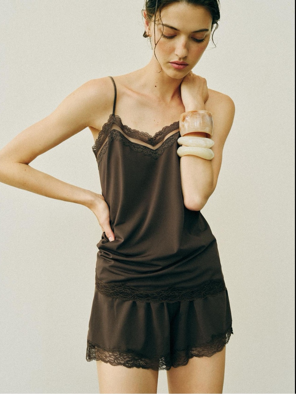 Zara Flowing Lace-Trim Shorts & Camisole Set